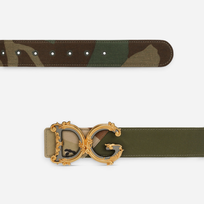 Shop Dolce & Gabbana Camouflage Patchwork Belt With Baroque Dg Logo In Multicolor