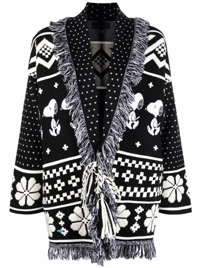 Shop Alanui X Peanuts Snoopy And The Moon Cardigan In Schwarz
