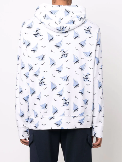 Shop Polo Ralph Lauren Boat-print Cotton Pullover Hoodie In Weiss