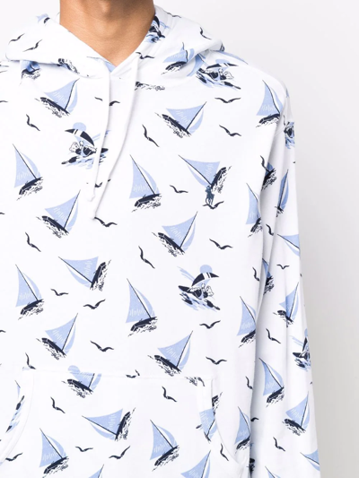 Shop Polo Ralph Lauren Boat-print Cotton Pullover Hoodie In Weiss