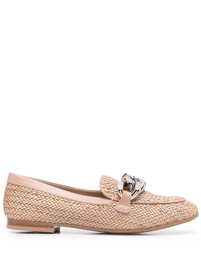 Shop Casadei Hanoi Chain-link Loafers In Nude