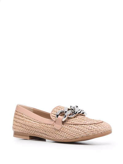 Shop Casadei Hanoi Chain-link Loafers In Nude