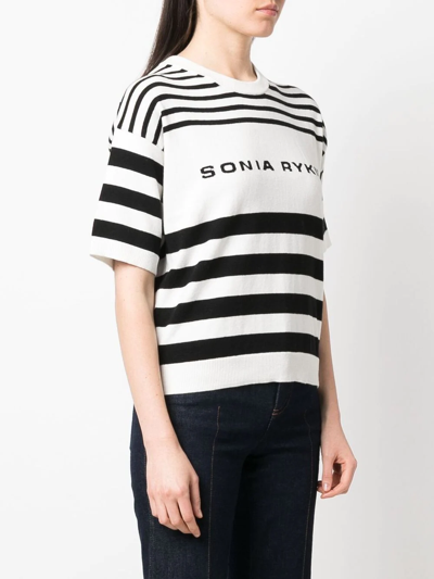 Shop Sonia Rykiel Logo Intarsia Striped Knitted Top In Schwarz