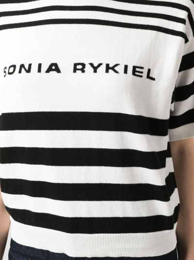Shop Sonia Rykiel Logo Intarsia Striped Knitted Top In Schwarz