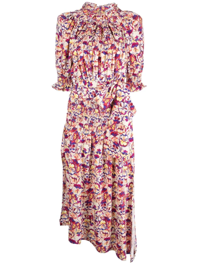 Shop Rabanne Floral-print Midi Dress In Nude