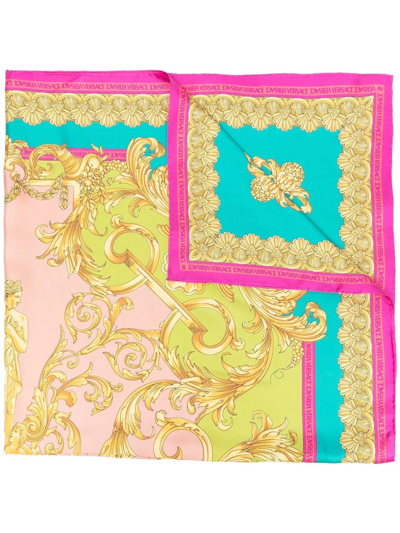 Shop Versace Baroque-print Silk Scarf In Gelb