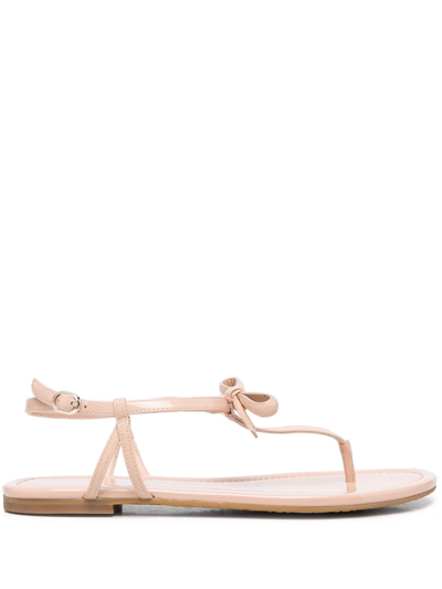 Shop Kate Spade Bow-detail Flat Sandals In Nude