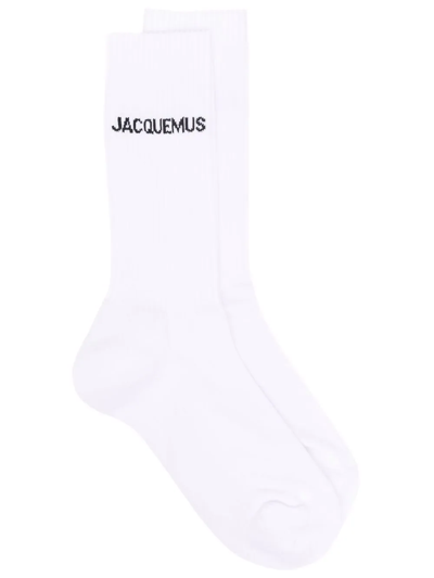 Shop Jacquemus Les Chaussettes  Logo-intarsia Socks In White