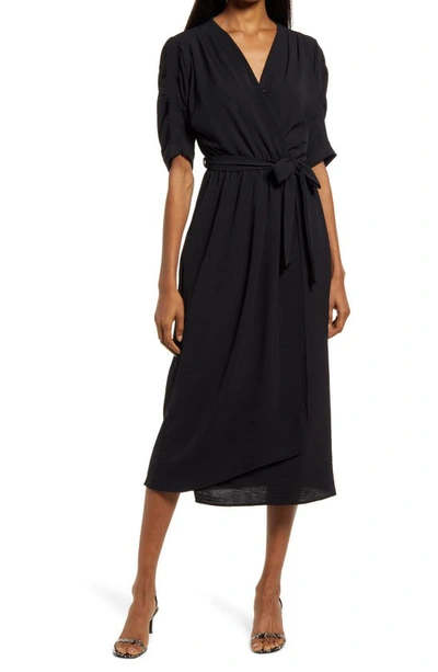 Fraiche By J Ruching Short Sleeve Midi Dress In Black | ModeSens