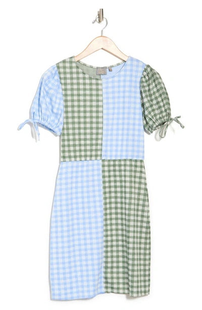 Shop Dual Nature Color-block Gingham Dress In White/ Blue