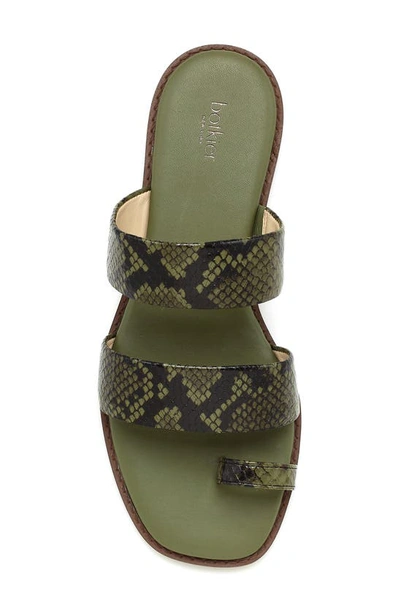 Shop Botkier Zeyda Slide Sandal In Green Embossed Snake