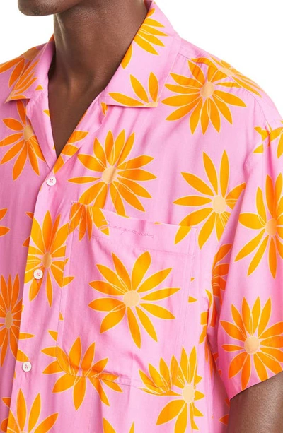 Shop Jacquemus La Chemise Jean Floral Print Camp Shirt In Print Orange/ Pink Flowers