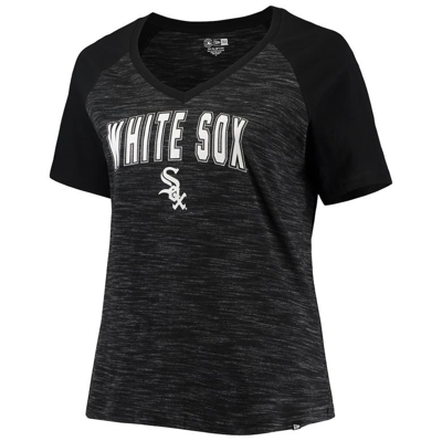 Chicago White Sox New Era Women's Plus Size Space Dye Raglan V-Neck T-Shirt  - Black