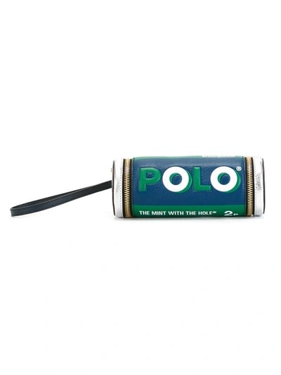 Anya Hindmarch Polo Mints Embossed Leather Clutch In Emerald