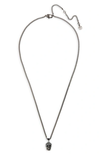 Shop Alexander Mcqueen Pavé Skull Pendant Necklace In Silver/ Greige