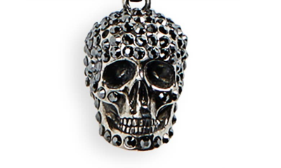 Shop Alexander Mcqueen Pavé Skull Pendant Necklace In Silver/ Greige