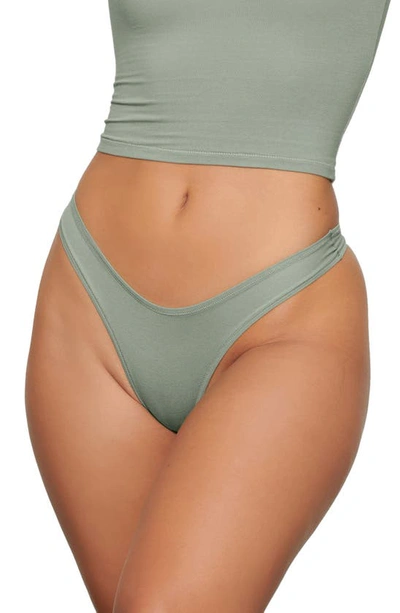 Shop Skims Cotton Stretch Jersey Dipped Thong In Mineral