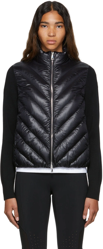 Shop Moncler Black Down Chevron Paneled Jacket In 999 Black