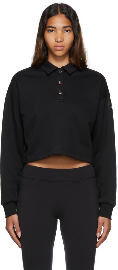 Shop Alo Yoga Black Polo Henley Sweatshirt