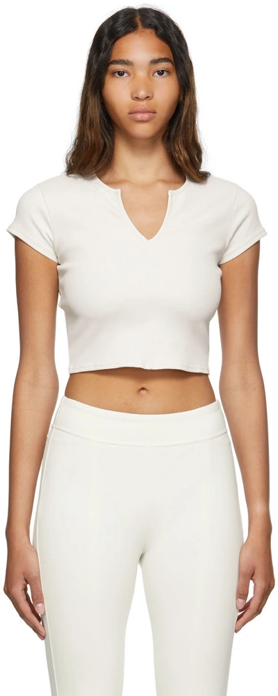 Shop Alo Yoga Off-white Ribbed Crop Savvy Sport Top In Ivory