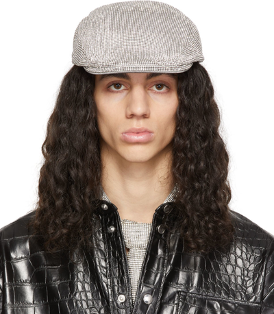 Shop Kara Silver Crystal Mesh Flat Cap In White