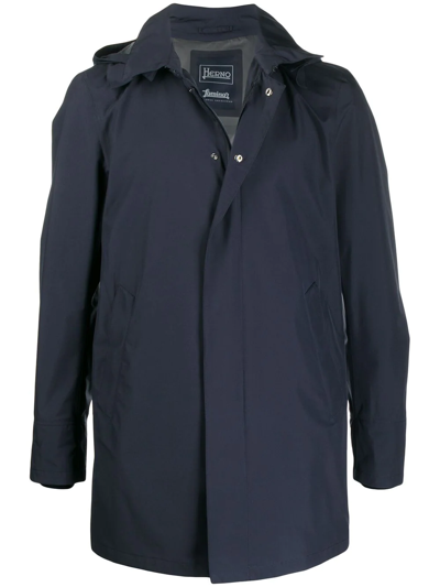 Shop Herno Hooded Overcoat In Blue