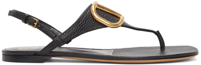 Shop Valentino Black Vlogo Signature Flat Sandals In 0no Nero