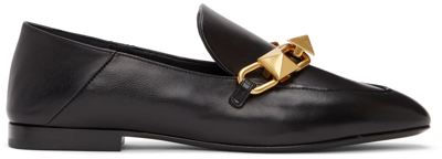 Shop Valentino Black Roman Stud Loafers In 0no Nero