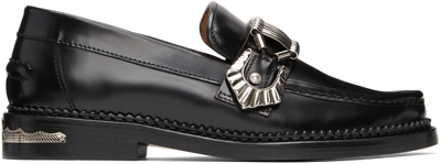 Shop Toga Black Leather Loafers In Aj1184 - Black