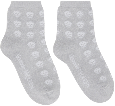 Shop Alexander Mcqueen Silver & White Skull Socks In 8177 Silver/white
