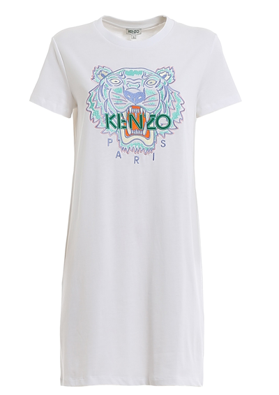 Shop Kenzo Ladies Tiger Embroidered T-shirt Dress In White, Brand Size Small