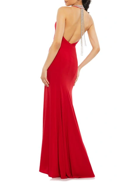 Shop Ieena For Mac Duggal Mac Duggal Beaded Halter Neck Gown In Red