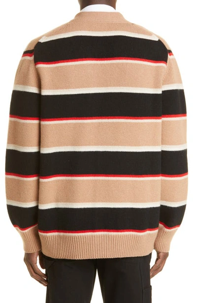 Shop Burberry Oakford Stripe Wool & Cashmere Cardigan In Camel