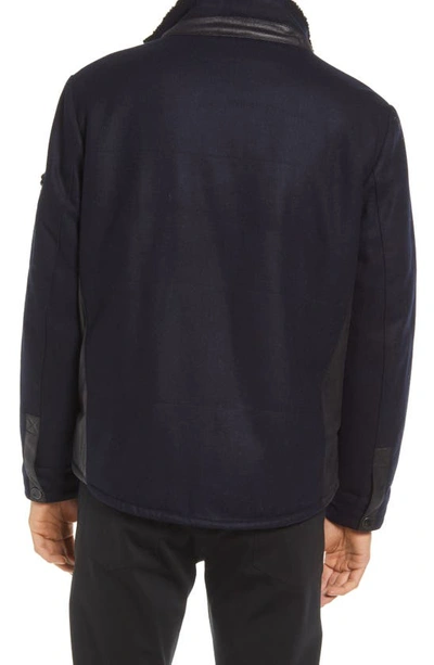 Karl Lagerfeld Fleece Lined Wool Blend Shirt Jacket In Navy