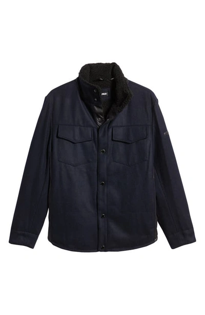 Karl Lagerfeld Fleece Lined Wool Blend Shirt Jacket In Navy