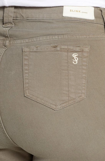 Slink Jeans High Waist Distressed Ankle Boyfriend Jeans In Dark Olive