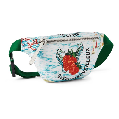 Shop Gucci Kids Multicolor Strawberry Print Belt Bag In 4352 Lt Bl.red/d.wh/
