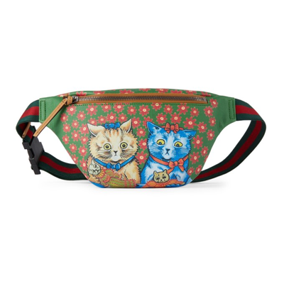 Shop Gucci Kids Green Cat Print Belt Bag In 3775 Trop.rai.mu/ca.