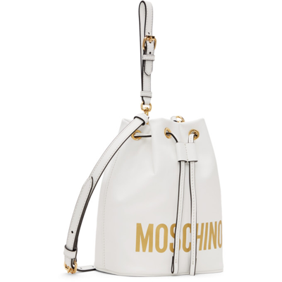 Shop Moschino White Logo Bucket Pouch In A4001 Black & White