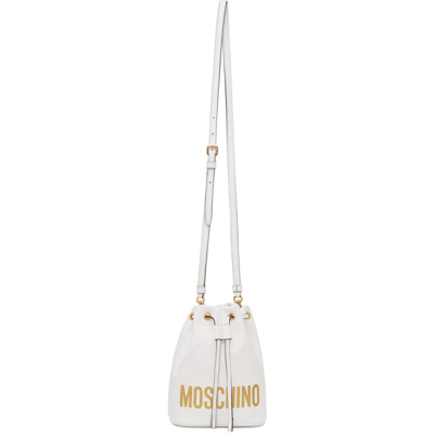 Shop Moschino White Logo Bucket Pouch In A4001 Black & White