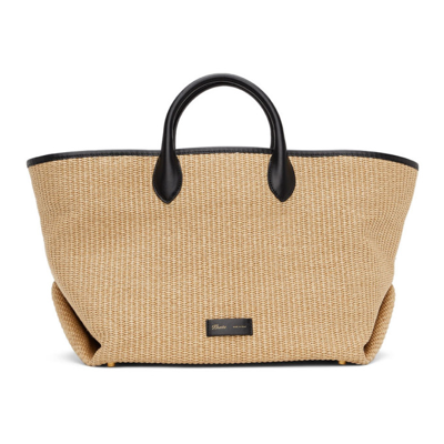 Medium Amelia Leather-trim Raffia Tote Bag In Beige,black
