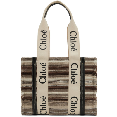 Shop Chloé Brown Medium Woody Tote Bag In 0ya Multicolor Black