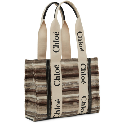 Shop Chloé Brown Medium Woody Tote Bag In 0ya Multicolor Black