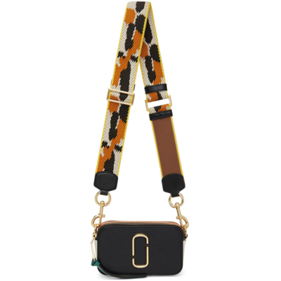 Shop Marc Jacobs Black & Orange 'the Snapshot' Shoulder Bag In 012 Black/honey Ging