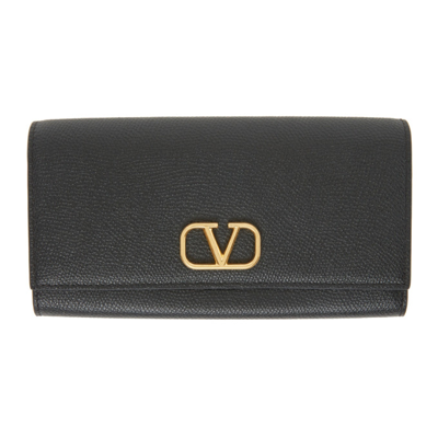 Shop Valentino Black Vlogo Continental Wallet In 0no Nero