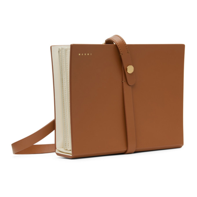Shop Marni Tan & Off-white Small Leather Book Clutch In Z3o88 Cinnamon+shell