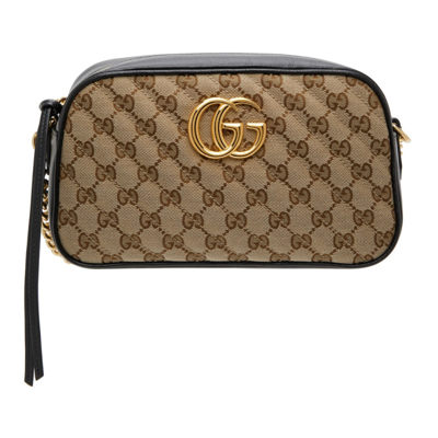 Shop Gucci Beige & Black Small Gg Marmont Shoulder Bag In 9772 Beige Ebony/ner