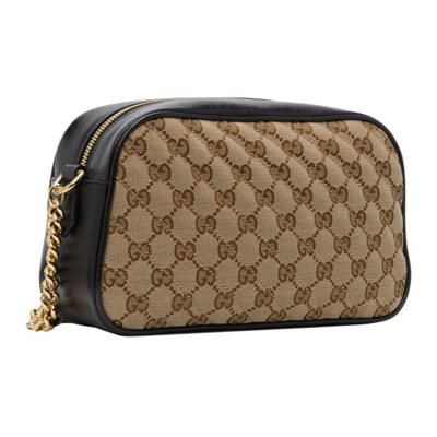 Shop Gucci Beige & Black Small Gg Marmont Shoulder Bag In 9772 Beige Ebony/ner