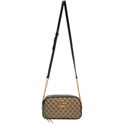Shop Gucci Beige & Black Small Gg Marmont Shoulder Bag In 9772 Beige Ebony/ner