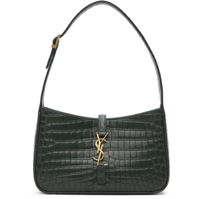 Shop Saint Laurent Green Croc 'le 5 À 7' Shoulder Bag In 3045 New Vert Fonce